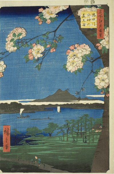 Suijin-schrijn en Massaki aan de Sumida-rivier, uit de serie "Honderd beroemde uitzichten van Edo" door Utagawa Hiroshige