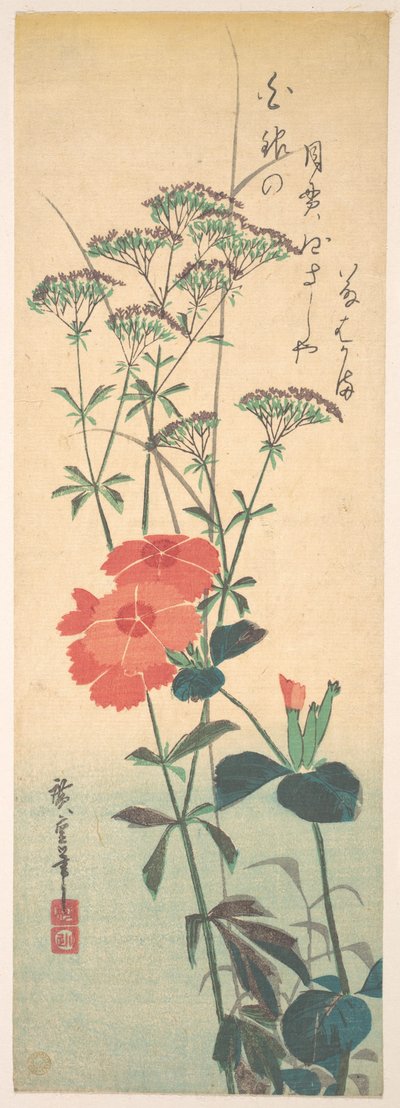 Prächtige Nelken und Chinesische Agrimonie door Utagawa Hiroshige