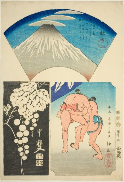 Suruga, Kai en Izu, nr. 5 uit de serie "Uitgeknipte afbeeldingen van de provincies" door Utagawa Hiroshige