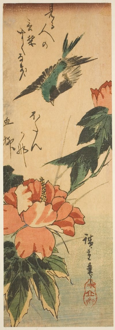 Zwaluw en Hibiscus door Utagawa Hiroshige