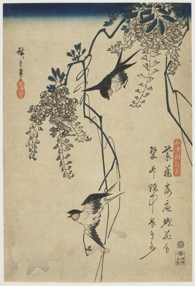 Zwaluwen Vliegen door Wisteria Wijnstokken, 1837-44 door Utagawa Hiroshige