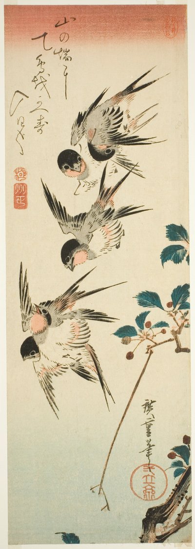 Zwaluwen en kersenbloesems door Utagawa Hiroshige