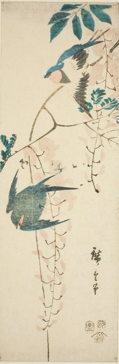 Zwaluwen en blauwe regen door Utagawa Hiroshige