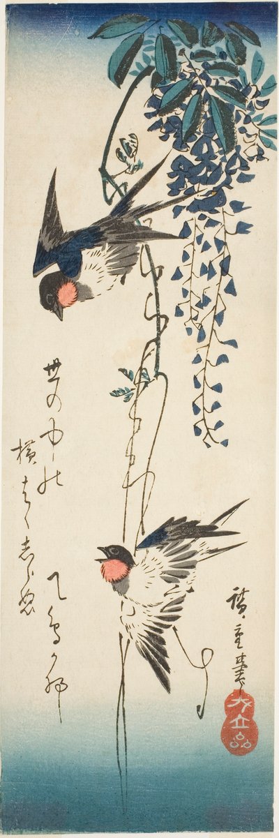 Zwaluwen en Wisteria door Utagawa Hiroshige