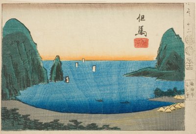 Takanohama in Tajima, sectie van blad nr. 12 uit de serie "Uitgeknipte afbeeldingen van de provincies" door Utagawa Hiroshige