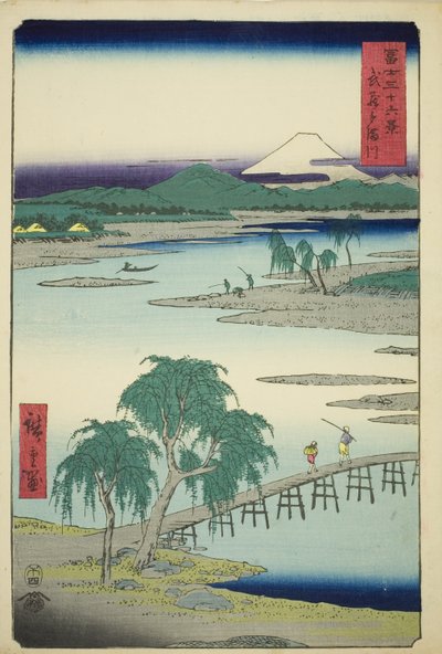 Tama-rivier in de provincie Musashi, uit de serie "Zesendertig Zichten op de Fuji" door Utagawa Hiroshige