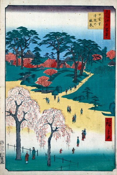 Tempeltuinen in Nippori Honderd Beroemde Zichten van Edo, 1856-1858 door Utagawa Hiroshige