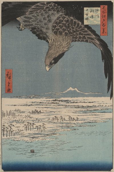 Tienduizend Acre Vlakte bij Fukagawa Susaki: Honderd Beroemde Zichten van Edo door Utagawa Hiroshige