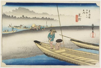 Tenryu-rivierzicht, Mitsuke, ca. 1833 door Utagawa Hiroshige