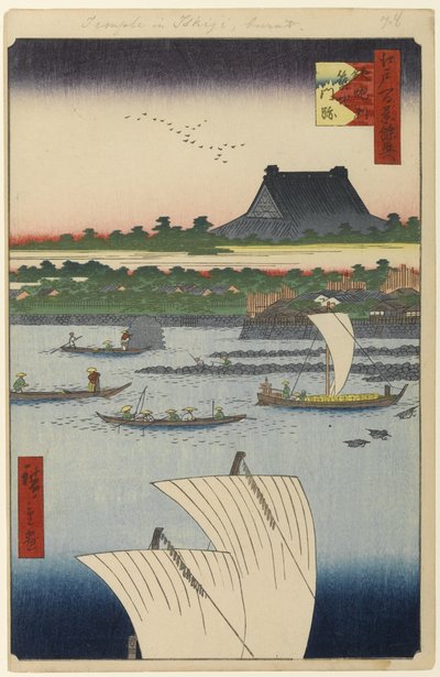 Teppozu en Tsukiji Honganji Tempel, nr. 78 uit Honderd Beroemde Zichten van Edo door Utagawa Hiroshige