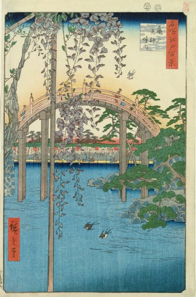 De brug met blauwe regen of Kameido Tenjin Keidai, plaat 57 uit 