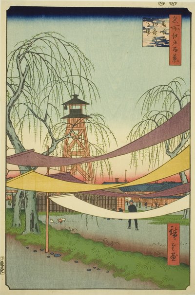 De Hatsune-rijgronden in Bakuro-cho, uit de serie "Honderd beroemde uitzichten van Edo" door Utagawa Hiroshige