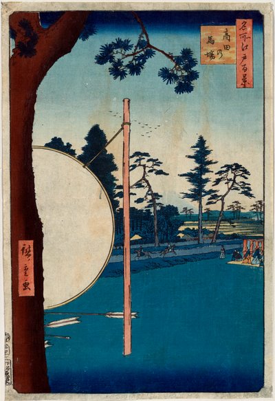 Het Paardenparcours bij Takata Honderd Beroemde Zichten van Edo, 1856-1858 door Utagawa Hiroshige