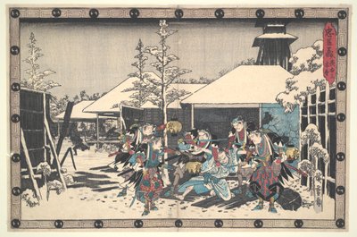 De Loyal League van zevenenveertig Rōnin (Chūshingura), Act XI, nr. 3: De nachtelijke aanval Moronao gegrepen door de Ronin door Utagawa Hiroshige