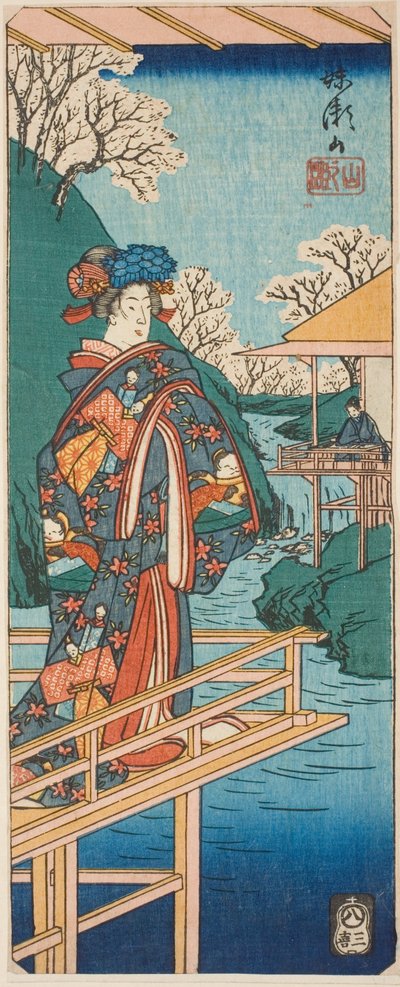 De Bergscène uit het toneelstuk Imoseyama (Imoseyama, yama no dan), sectie van een blad uit de serie "Reflecties van Drama