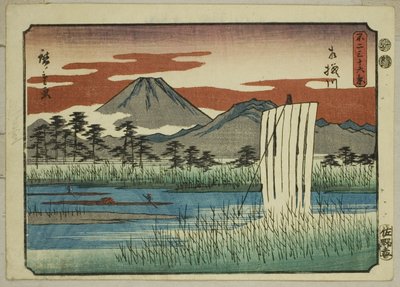 De Sagami-rivier, uit de serie "Zesendertig gezichten op de berg Fuji" door Utagawa Hiroshige