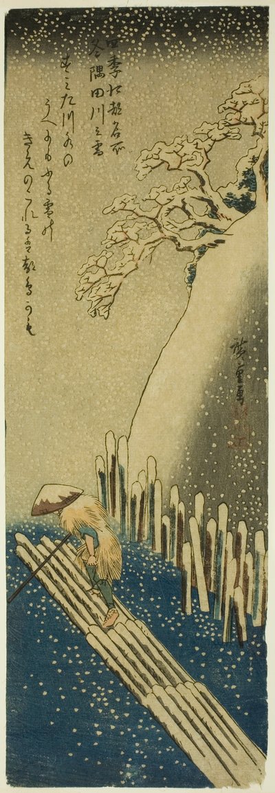 De Sumida Rivier in Winterse Sneeuw (Fuyu Sumidagawa no yuki), uit de serie "Beroemde Plaatsen in Edo in de Vier Seizoenen (Shiki Koto meisho)" door Utagawa Hiroshige