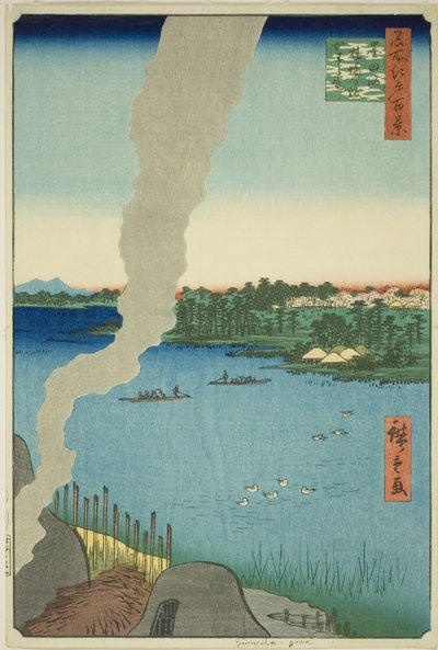 Tegelovens en Hashiba Veerboot op de Sumida Rivier (Sumidagawa Hashiba no watashi kawaragama), uit de serie 