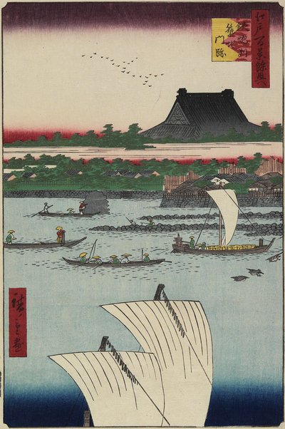 Tsukiji-tempel, Teppo_zu, juli 1858 door Utagawa Hiroshige