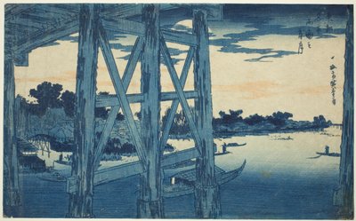 Schemermaan bij de Ryogoku-brug (Ryogoku no yoizuki), uit de serie "Beroemde Zichten van de Oostelijke Hoofdstad (Toto meisho)" door Utagawa Hiroshige