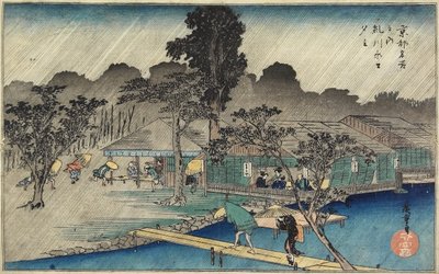 Schemerbui bij Tadasu Bank, ca. 1834 door Utagawa Hiroshige