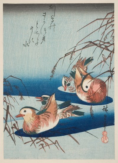 Twee Paar Mandarijneenden door Utagawa Hiroshige