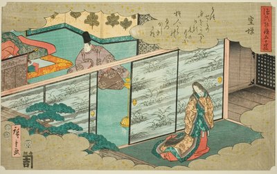 Utsusemi, uit de serie "Vierenvijftig hoofdstukken van het verhaal van Genji (Genji monogatari gojuyonjo)" door Utagawa Hiroshige