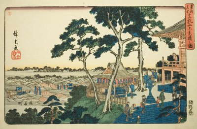 Uitzicht vanaf de Top van Matsuchi Heuvel (Matsuchiyama ue miharashi no zu), uit de serie "Beroemde Plaatsen in de Oostelijke Hoofdstad (Toto meisho)" door Utagawa Hiroshige
