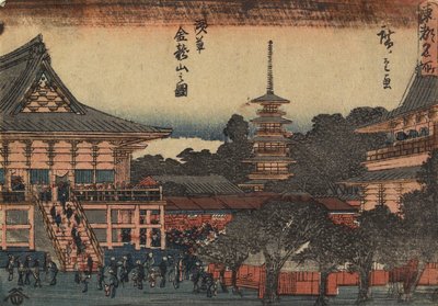 Uitzicht op de Kinryu-zan Tempel in Asakusa, ca. 1841 door Utagawa Hiroshige