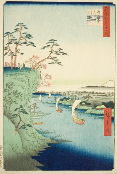 Uitzicht op Konodai en de Tone Rivier (Konodai Tonegawa fukei), uit de serie "Honderd Beroemde Zichten van Edo (Meisho Edo hyakkei)" door Utagawa Hiroshige