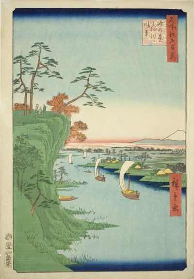 Uitzicht op Konodai en de Tone Rivier, uit de serie "Honderd Beroemde Zichten van Edo" door Utagawa Hiroshige