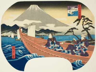 Uitzicht op de berg Fuji vanaf de zee bij Miho Bay in de provincie Suruga (Sunshu Fujisan Miho no kaijo yori chobo), uit de serie 