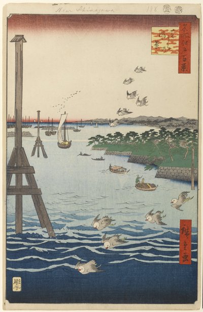Uitzicht op Shiba Kust, nr. 108 uit Honderd Beroemde Zichten van Edo door Utagawa Hiroshige