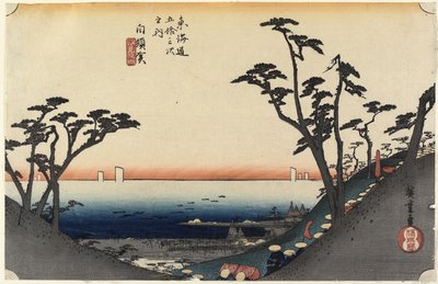 Uitzicht op Shiomi Slope, Shirasuga, c. 1833 door Utagawa Hiroshige