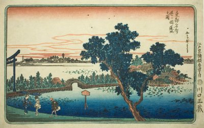 Uitzicht op de Lotusvijver bij Shinobugaoka, uit de serie "Beroemde Zichten van de Oostelijke Hoofdstad" door Utagawa Hiroshige