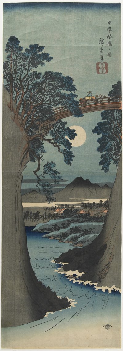 Uitzicht op de Apenbrug in Ko_shu_ Provincie, 1841-1842 door Utagawa Hiroshige
