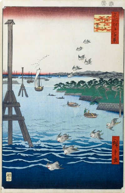 Uitzicht op de Shiba Kust Een Honderd Beroemde Uitzichten van Edo, 1856-1858 door Utagawa Hiroshige