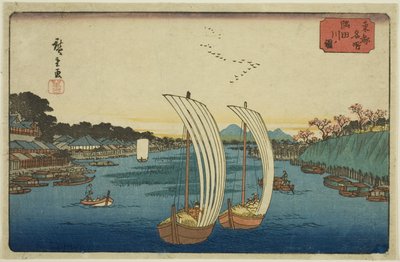 Uitzicht op de Sumida Rivier, uit de serie "Beroemde plaatsen in de oostelijke hoofdstad" door Utagawa Hiroshige