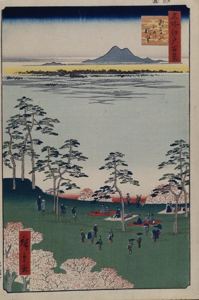 Uitzicht naar het noorden vanaf Asukayama Honderd beroemde uitzichten van Edo, 1856-1858 door Utagawa Hiroshige