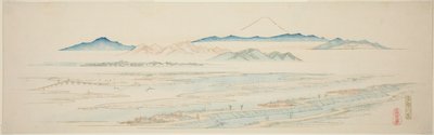 Dorp Tamagawa, uit een ongetitelde serie beroemde zichten van de buitenwijken van Edo door Utagawa Hiroshige