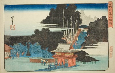 Bezoek aan de Fudo Tempel in Meguro (Meguro Fudo mode), uit de serie "Beroemde Plaatsen in Edo (Koto meisho)" door Utagawa Hiroshige