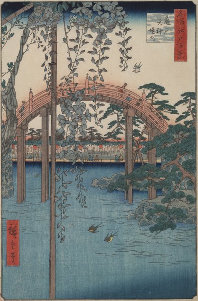 Wisteria bij Kameido Tenjin Shrine uit de serie Honderd Beroemde Uitzichten van Edo door Utagawa Hiroshige