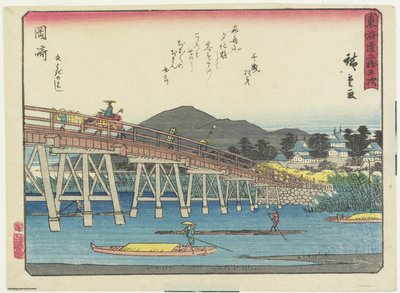 Yahagi-brug in Okazaki, 1837-1844 door Utagawa Hiroshige