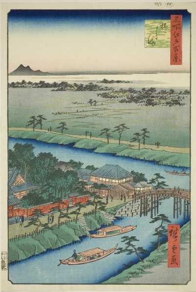 Yanagishima, uit de serie "Honderd Beroemde Zichten van Edo (Meisho Edo hyakkei)" door Utagawa Hiroshige