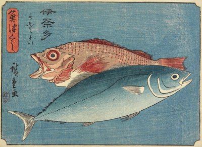 Geelstaart en rotsvis, 1830-1844 door Utagawa Hiroshige
