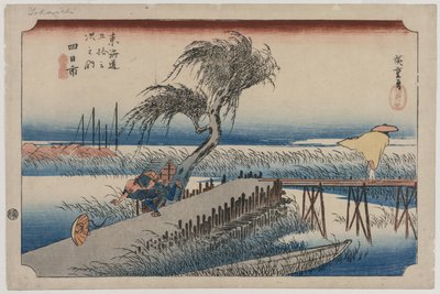 Yokkaichi: Uitzicht op de Mie-rivier, uit de serie De Drieënvijftig Stations van de Tōkaidō door Utagawa Hiroshige