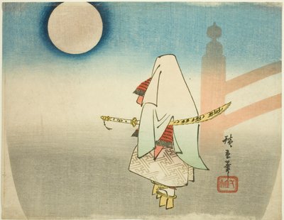 Yoshitsune wacht op Benkei bij Gojo-brug door Utagawa Hiroshige