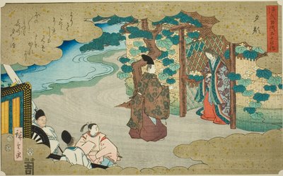 Yugao, uit de serie "Vierenvijftig Hoofdstukken van het Verhaal van Genji (Genji monogatari gojuyonjo)" door Utagawa Hiroshige