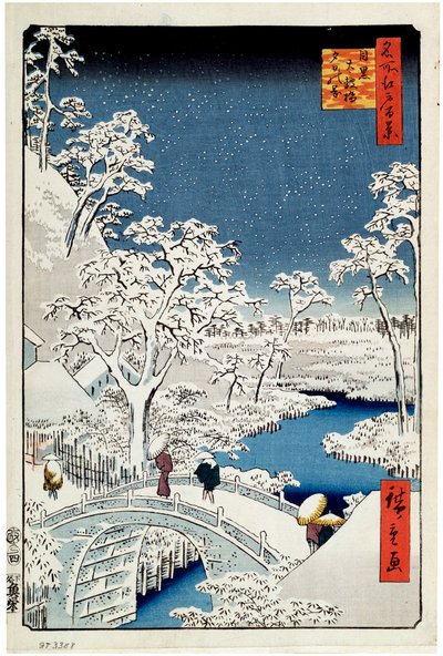 Yuhi-heuvel en de Drumbrug bij Meguro Honderd beroemde zichten van Edo, 1856-1858 door Utagawa Hiroshige