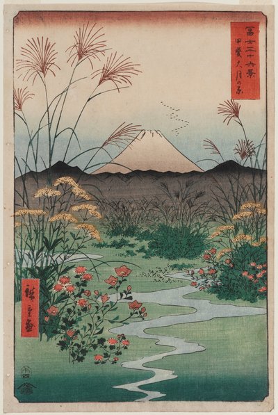 Ōtsuki-vlakte in de Provincie Kai, uit de serie Zesendertig Zichten op de Berg Fuji door Utagawa Hiroshige